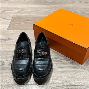 Hermes Black Kelly Lace Up Loafers